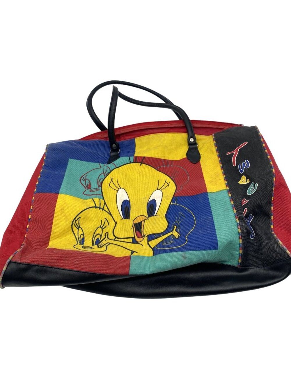 TLC Vintage Tweety Bird Canvas Tote Bag Colorful Print Looney Tunes 1993